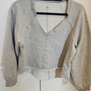 Gray V-Neck Sweatshirt Pilcro Medium Runs Large